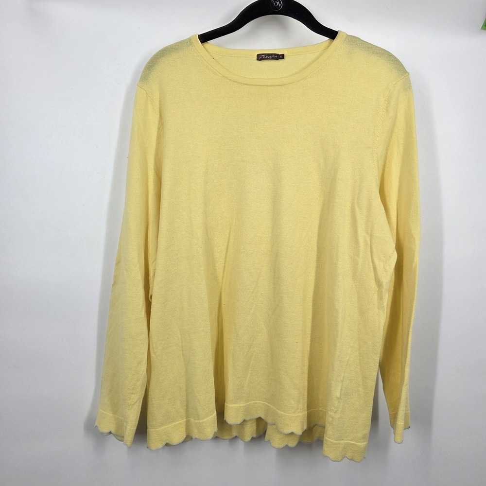 J Mclaughlin Henri Sweater XL Scallop Crewneck Cashmere Yellow Solid Work Career